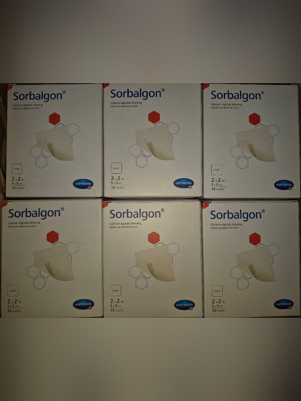 6x Hartmann Sorbalgon Calcium Alginate Pads 2" x 2" 10 Pcs Each EXP. 2029